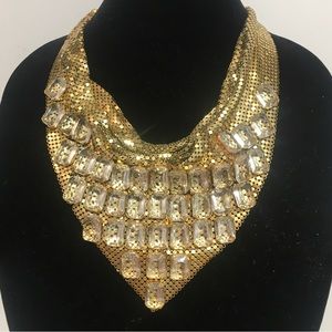 Original gold mesh and clear 39 crystal necklace by Joanne Cooper in 1980s.